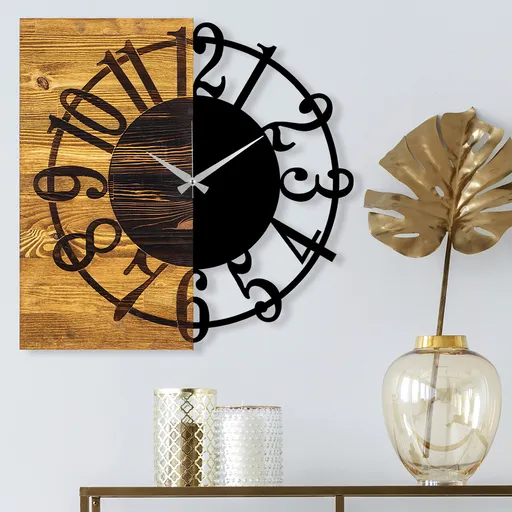Ceas de perete, Wooden Clock 1, Dimensiune: 58 x 3 x 58 cm, Nuc / Negru