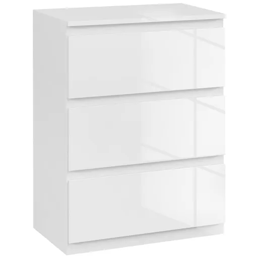 HOMCOM Comoda cu 3 Sertare Comoda de Dormitor Moderna cu Design Anti-rasturnare 55x34x75 cm Alb Lucios | Aosom Romania