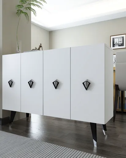 Consola, Hanah Home, 8165KM-32, 120x80x29.6 cm, PAL , White / Black / Silver