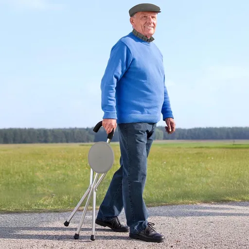 Baston de mers pliabil cu scaun