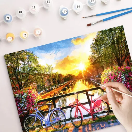 Pictură după numere - Apus de soare în Amsterdam