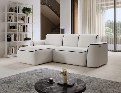 Coltar stanga 4 locuri ELTAP, Ume, 287x190x88 cm, lemn/poliester, alb/albastru inchis