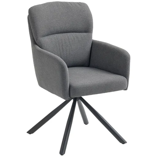 HOMCOM Scaun de dining capitonat, scaun de bucatarie cu perne groase, brate, picioare metalice, Gri | Aosom Romania