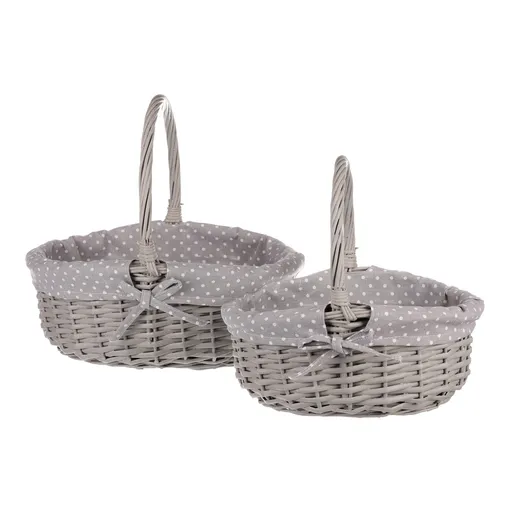 Set de coșuri de răchită Buline gri, 2 buc., 2 dimensiuni, 31 x 28 x 26 cm