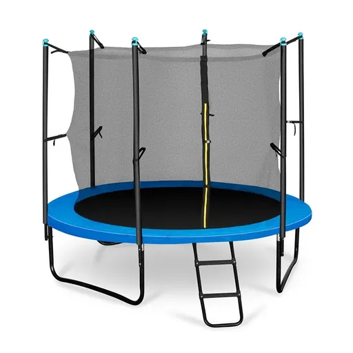 KLARFIT Rocketboy 250, 250 cm trambulină, plasă internă de securitate, scară largă, albastră