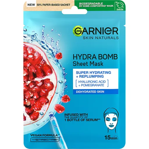 Garnier Mască super hidratantă pentru umplere Moisture&Aqua Bomb (Skin Tissue Superhydrating Mask) 28 g