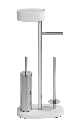 Suport pentru hartie igienica si perie de toaleta + spatiu depozitare accesorii, Wenko, Rivazza, 32 x 17 x 72.5 cm, inox