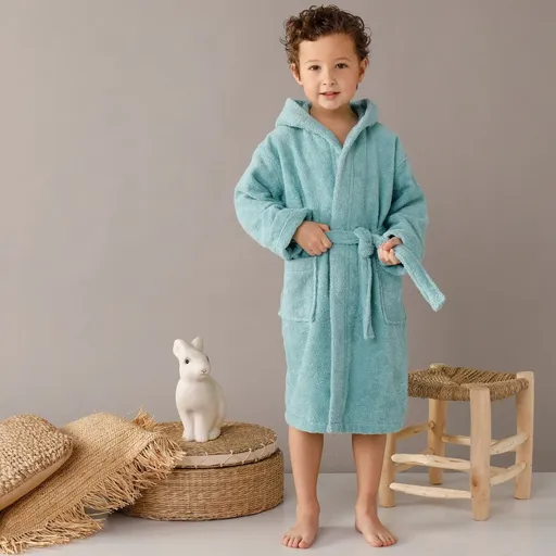 Halat de baie pentru copii cu glugă din țesătură terry de la Colombine