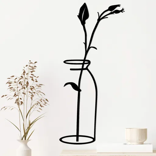 Decoratiune de perete, Flower In The Vase, Dimensiune: 33 x 0,15 x 71 cm, Negru