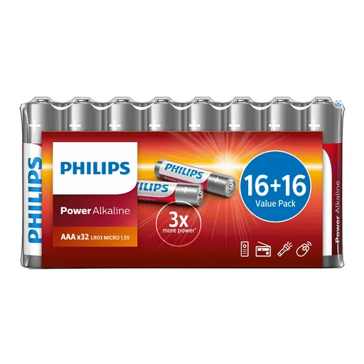 Philips Baterii AAA 1,5 V Power Alkaline, 32 buc.