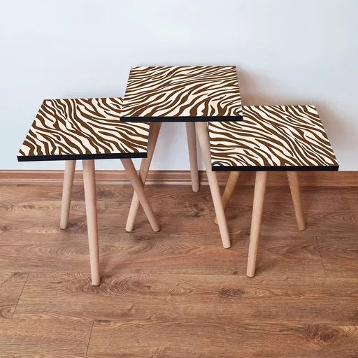 Set masute 3 piese, Hanah Home, 3Shp150, Maro/Alb