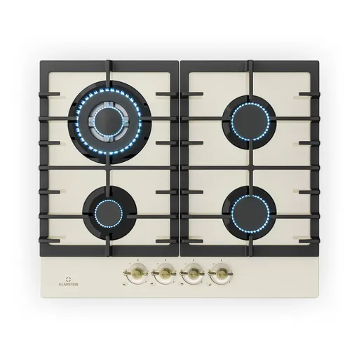 Klarstein Victoria 4 Zonen, plită pe gaz, 4 arzătoare, sticlă ceramică, alb fildeș