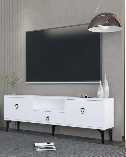 Comoda TV, Hanah Home, 1302-DROP-1, 140x49x30 cm, PAL , Alb/Negru