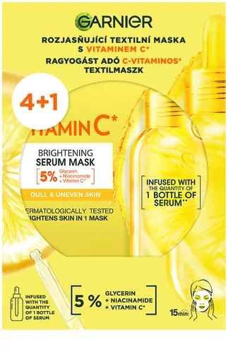 Garnier Set de măști textile iluminatoare cu vitamina C 4+1 buc