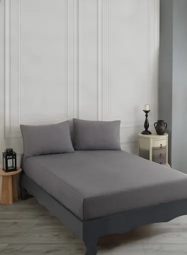 Set de pat pentru o persoana (cearceaf cu elastic si perna) 2 piese, L'essentiel Maison, Road Potlu, Bumbac;Poliester, Negru