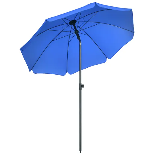 Outsunny Umbrelă de Soare pentru Plajă cu Tetieră care se Înclină la 45° și Design în 2 Secțiuni, Ø180x209 cm, Albastru | Aosom Romania