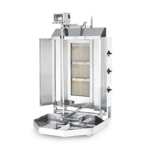 Kebab Grill Profi Line pe gaz , cu 3 arzatoare, 9.75 KW, Inox, maxim 40 kg carne