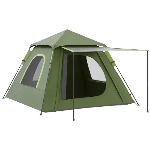 Outsunny Cort de Camping pentru 2-3 persoane cu Verandă, Ferestre și Ușă cu Fermoar, 210x210x150 cm, Verde | Aosom Romania