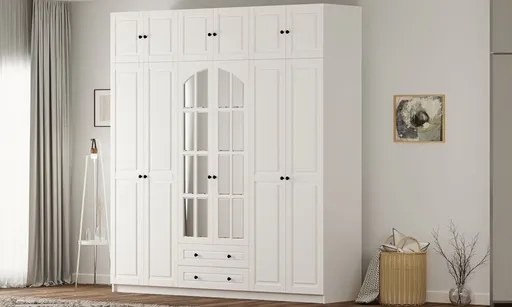 Dulap pentru haine, Hanah Home, Rb-185-16, 210x240x52 cm, Alb mat