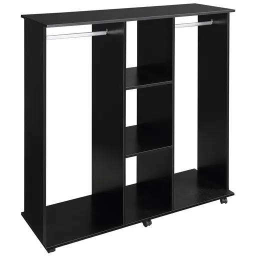 HOMCOM Șifonier cu șinar Mobilier de Depozitare 6 roți 120L x 40l x 128H cm din lemn Negru | Aosom Romania