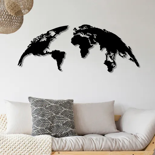 Decoratiune de perete, World Map Large, Dimensiune: 150 x 59 cm, Negru