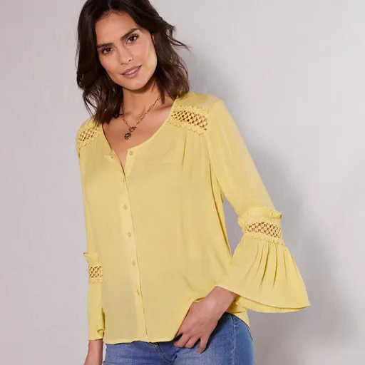 Bluză de culoare solidă cu macrameu