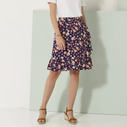 Fustă evazată cu volane și imprimeu floral