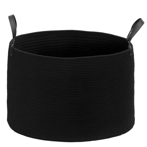 HOMCOM Coș pentru Rufe de 88L, Portabil și Pliabil cu Mânere, Coș de Rufe din Bumbac Natural, Ø56x35,5 cm, Negru | Aosom Romania