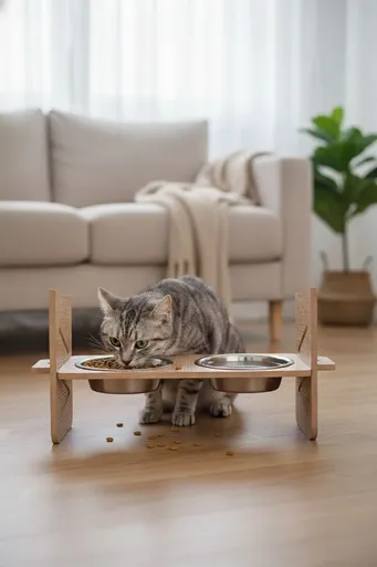 Bol pentru hrana animale de companie, Paws & Whiskers, Apvm5, MDF , Multicolor