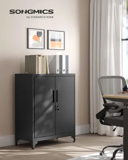 Dulap metalic pentru birou, Songmics, 80x40x90 cm, otel, negru