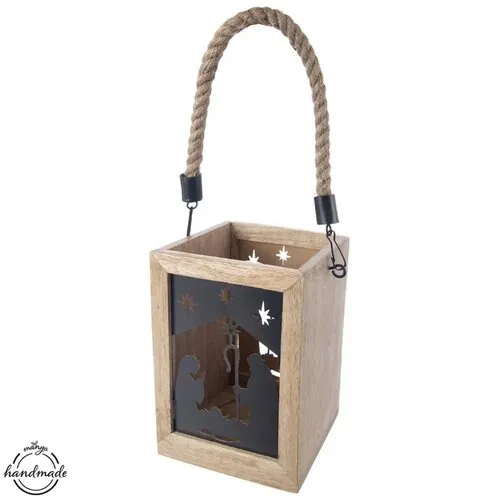 Orion Sfeșnic suspendat din lemn de mango Betleem,14 x 14 x 20 cm