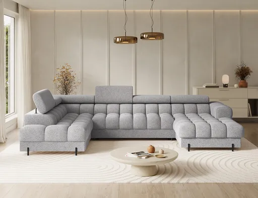 Coltar extensibil stanga 3 locuri ELTAP, LT-03PEL, Feraria, 358x202x93 cm, lemn/poliester, gri deschis