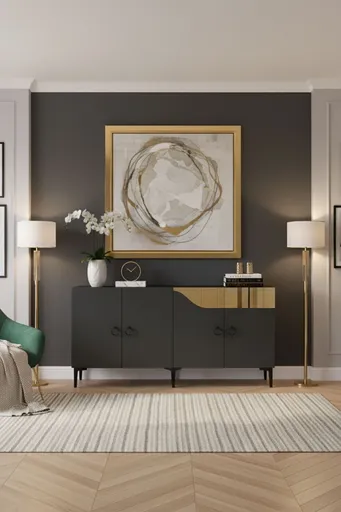 Consola, Hanah Home, Gama 150, 150x75x32 cm, PAL , Antracit / Aur