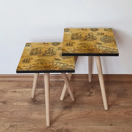 Set masute 2 piese, Hanah Home, 2Shp146, Camel / Negru