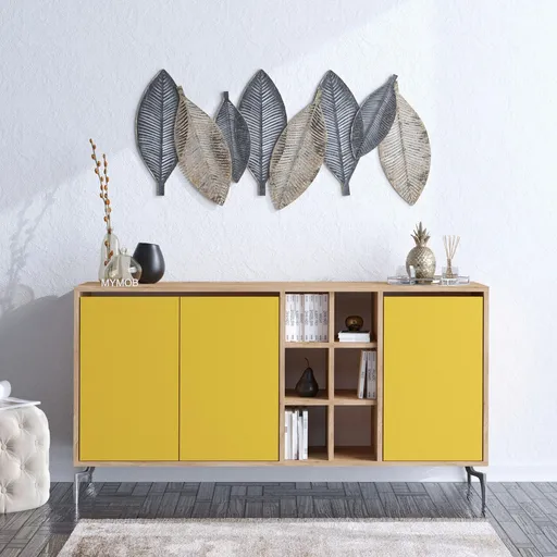 Consola, Hanah Home, KAJA, 140x94x40 cm, Stejar / Galben