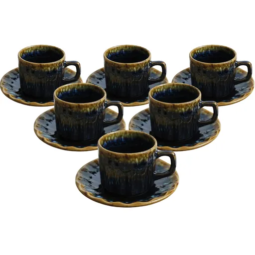 Set de 6 cești din ceramică cu farfurioareElementa 185 ml, albastru închis, albastru închis