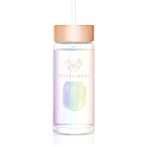Crystallove Clear Quartz Straw Water Bottle sticlă pentru apă cu pai Hologram 400 ml