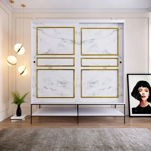 Dulap pentru haine, Hanah Home, Martin 190, 190x200x57 cm, Alb / Negru / Auriu