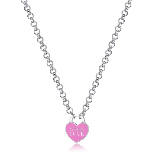 S'Agapõ Colier delicat din oțel, cu inimioară Good Luck Be My Always SBM84