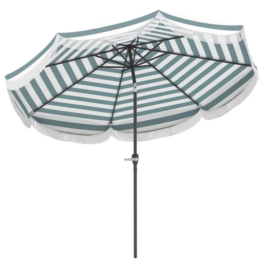 Outsunny Umbrelă de grădină 2,7 m, umbrelă de exterior inclinabilă UPF 30+ cu manivelă, 8 baleiene, albastru clar și alb | Aosom Romania