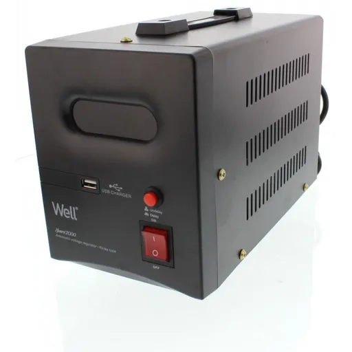 Stabilizator automat de tensiune cu releu 2000VA/1200W, negru Well AVR-REL-GUARD2000-WL