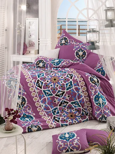 Lenjerie de pat pentru o persoana, L'essentiel Maison, Kayra, Roz / Alb / Crem / Turcoaz / Albastru