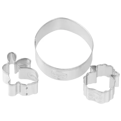 Set 3 modelatoare biscuiti Dr.Oetker 1878, Ou, Iepuras, Miel, Otel inoxidabil, Argintiu