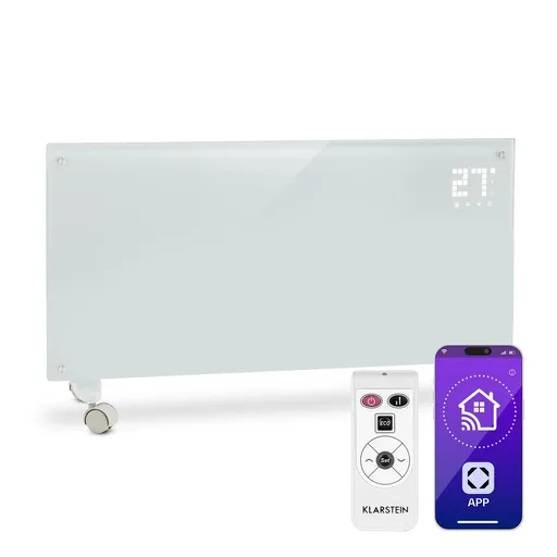 Klarstein Bornholm Smart, convector electric, 2000 W, WiFi, afișaj LED, cronometru, IP24, alb