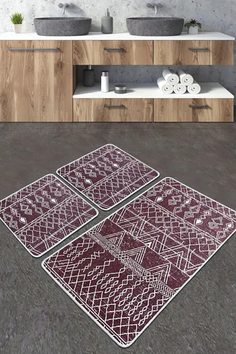 Set covorase de baie, L'essentiel Maison, Straordinario Djt, Roșu Claret / Alb