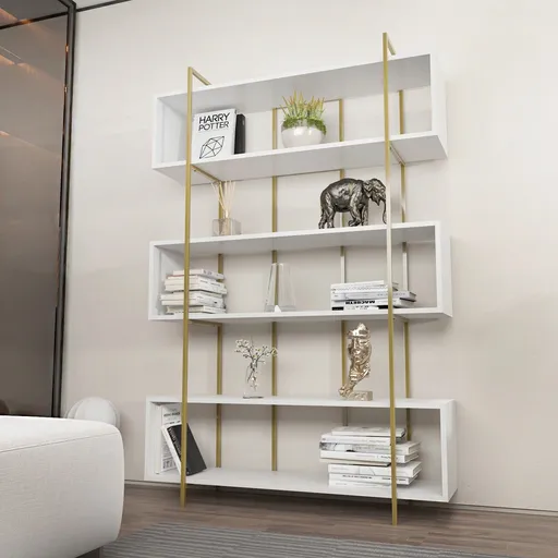 Corp biblioteca, Hanah Home, Bruti, 120x180x29.6 cm, Alb/Auriu