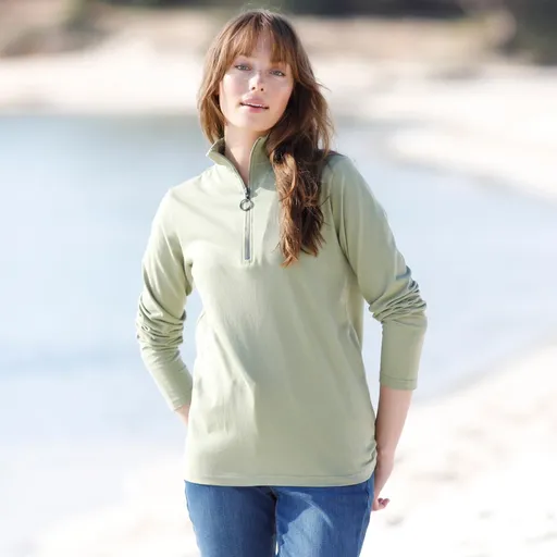 Tricou de culoare solidă cu guler cu fermoar