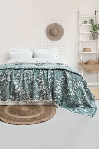 Set cuvertura de pat dubla 3 piese, L'essentiel Maison, Amore, Bumbac , Verde