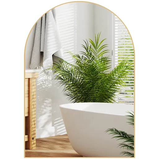 HOMCOM Oglindă murală curbată oglindă de baie cu cadru din aliaj de aluminiu pentru dormitor living intrare 50 × 70 cm aur | Aosom Romania