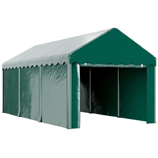 Outsunny Carport tente garage 3 x 6m Acoperiș mașină robust cu 2 uși înfășurate, țesătură 200g PE, verde | Aosom Romania